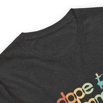 Dark gray color heather tee with the adirondak Dope Summer logo close up