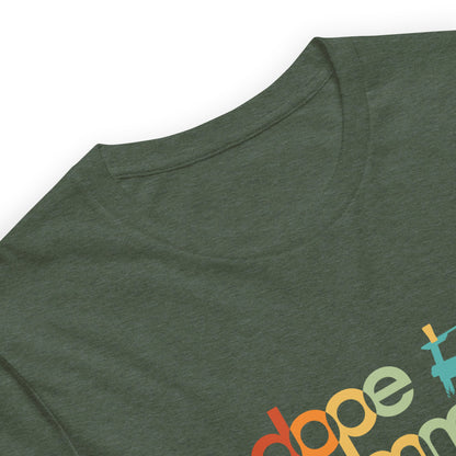 Forest color heather tee with the adirondak Dope Summer logo close up