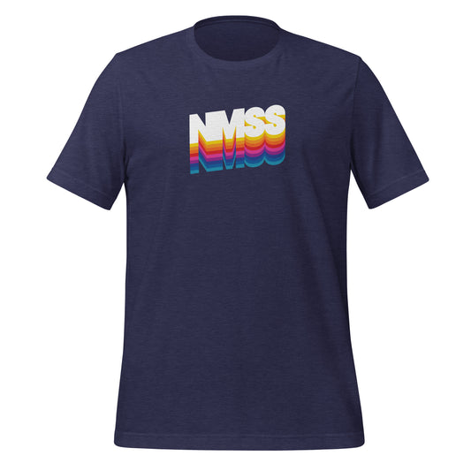 Midnight navy color heather tee with colorful N M S S lettering