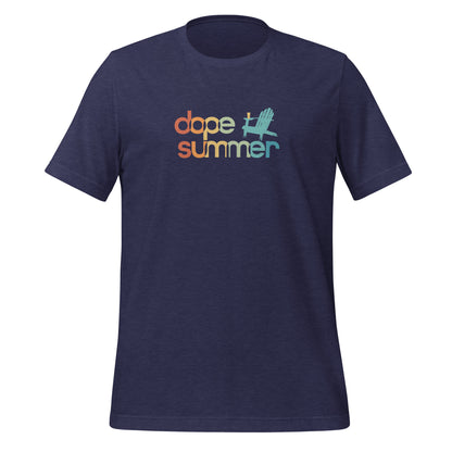 Midnight navy color heather tee with the adirondak Dope Summer logo on the front
