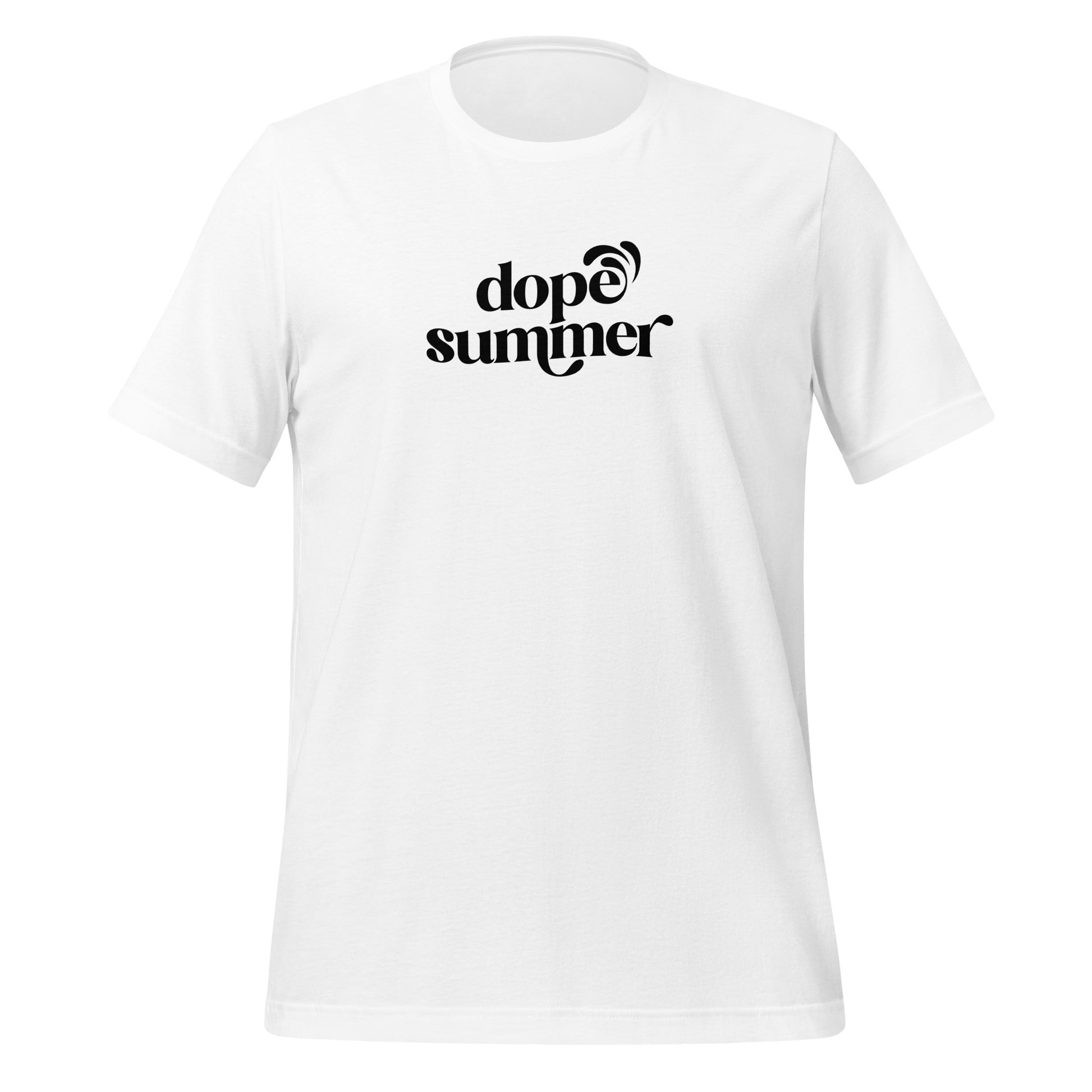 White cotton tee with black dope summer logo